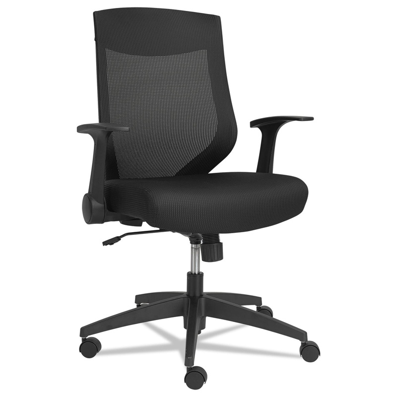 ALERA EB-K SERIES SYNCHRO MID-BACK FLIP ARM MESH-CHAIR, SUPPORTS UP TO 275 LBS., BLACK SEAT/BLACK BACK, BLACK BASE