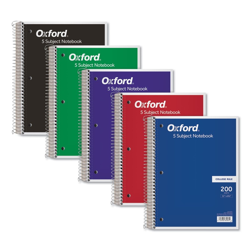 COIL-LOCK WIREBOUND NOTEBOOKS, 5 SUBJECTS, MEDIUM/COLLEGE RULE, ASSORTED COLOR COVERS, 11 X 8.5, 200 SHEETS