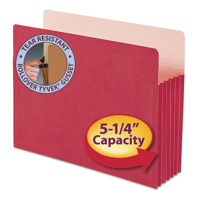 COLORED FILE POCKETS, 5.25″ EXPANSION, LETTER SIZE, RED