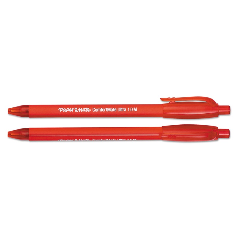 COMFORTMATE ULTRA RETRACTABLE BALLPOINT PEN, MEDIUM 1MM, RED INK/BARREL, DOZEN