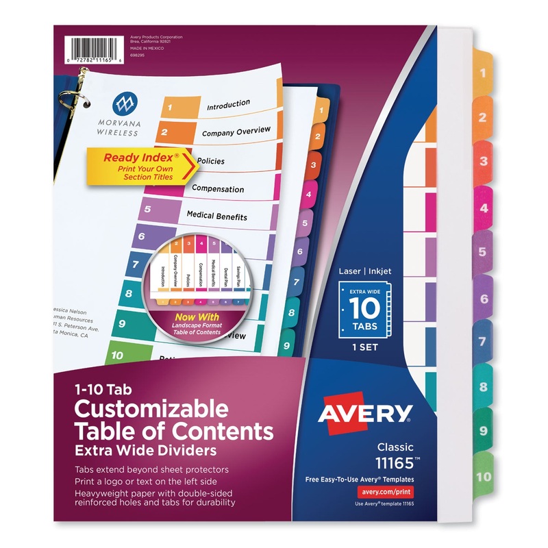 CUSTOMIZABLE TOC READY INDEX MULTICOLOR DIVIDERS, 10-TAB, LETTER