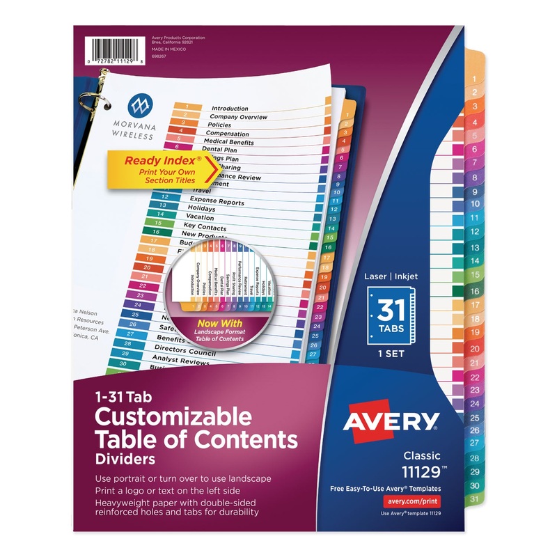 CUSTOMIZABLE TOC READY INDEX MULTICOLOR DIVIDERS, 31-TAB, LETTER