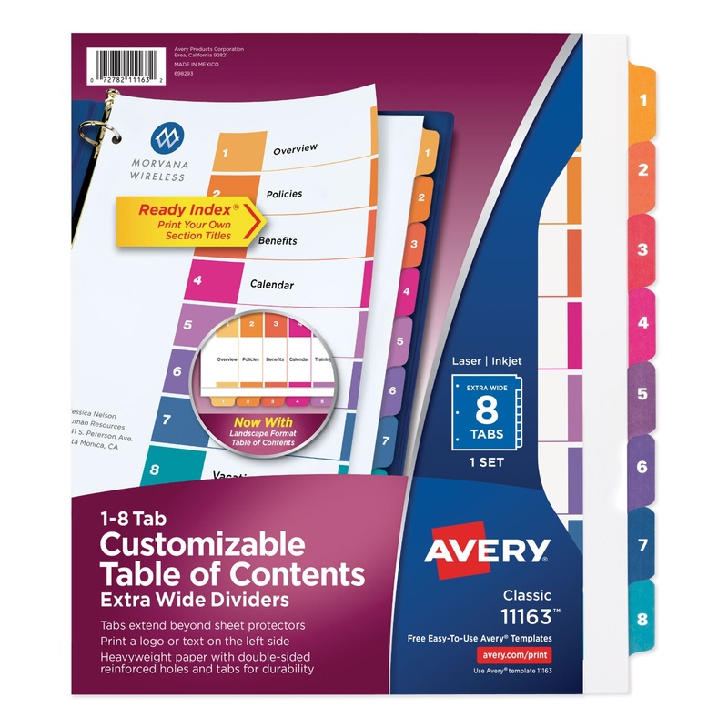 CUSTOMIZABLE TOC READY INDEX MULTICOLOR DIVIDERS, 8-TAB, LETTER