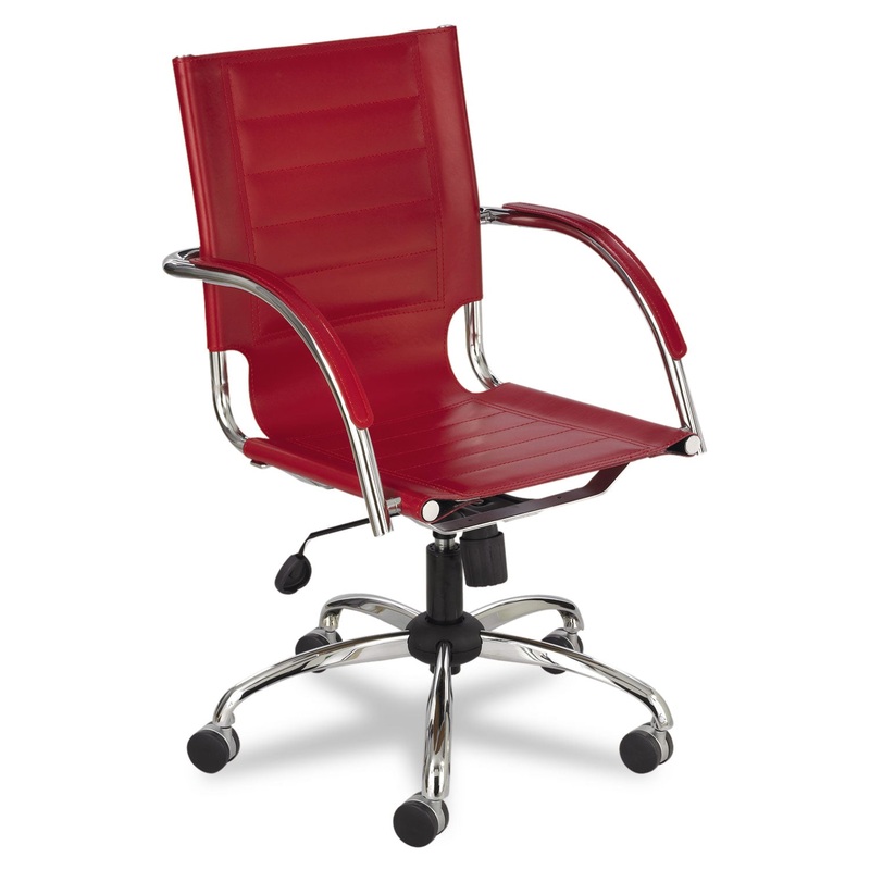 FLAUNT SERIES MID-BACK MANAGER’S CHAIR, SUPPORTS UP TO 250 LBS., RED SEAT/RED BACK, CHROME BASE