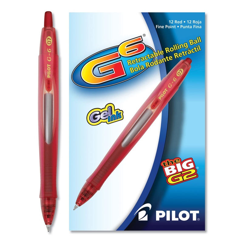 G6 RETRACTABLE GEL PEN, FINE 0.7MM, RED INK, RED BARREL