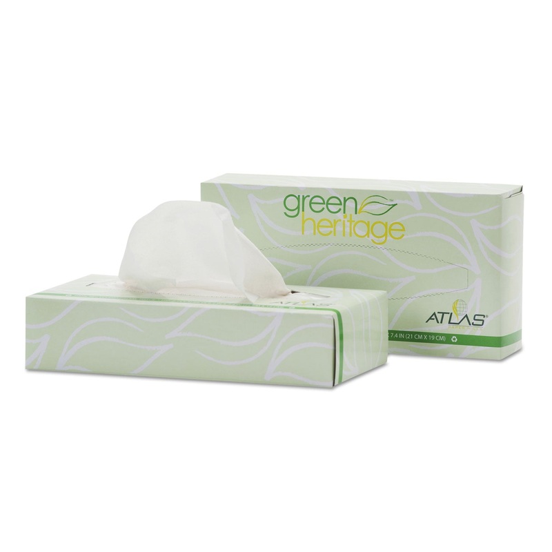 GREEN HERITAGE PROFESSIONAL FACIAL TISSUE, 2-PLY, WHITE, 100 SHEETS/BOX, 30 BOSES/CARTON