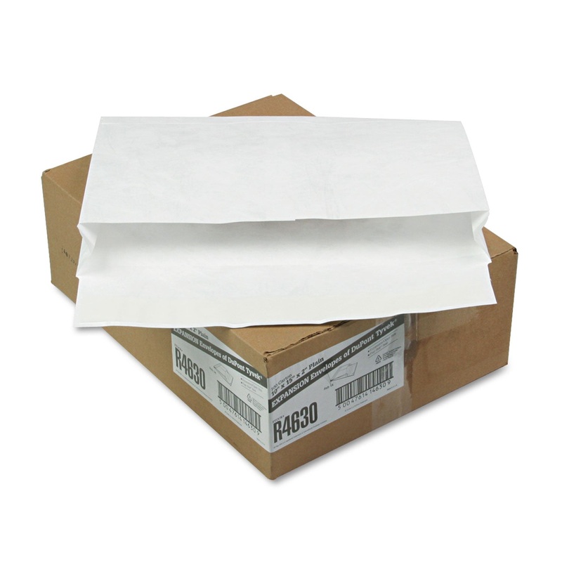 OPEN SIDE EXPANSION MAILERS, DUPONT TYVEK, #15, CHEESE BLADE FLAP, SELF-ADHESIVE CLOSURE, 10 X 15, WHITE, 100/CARTON