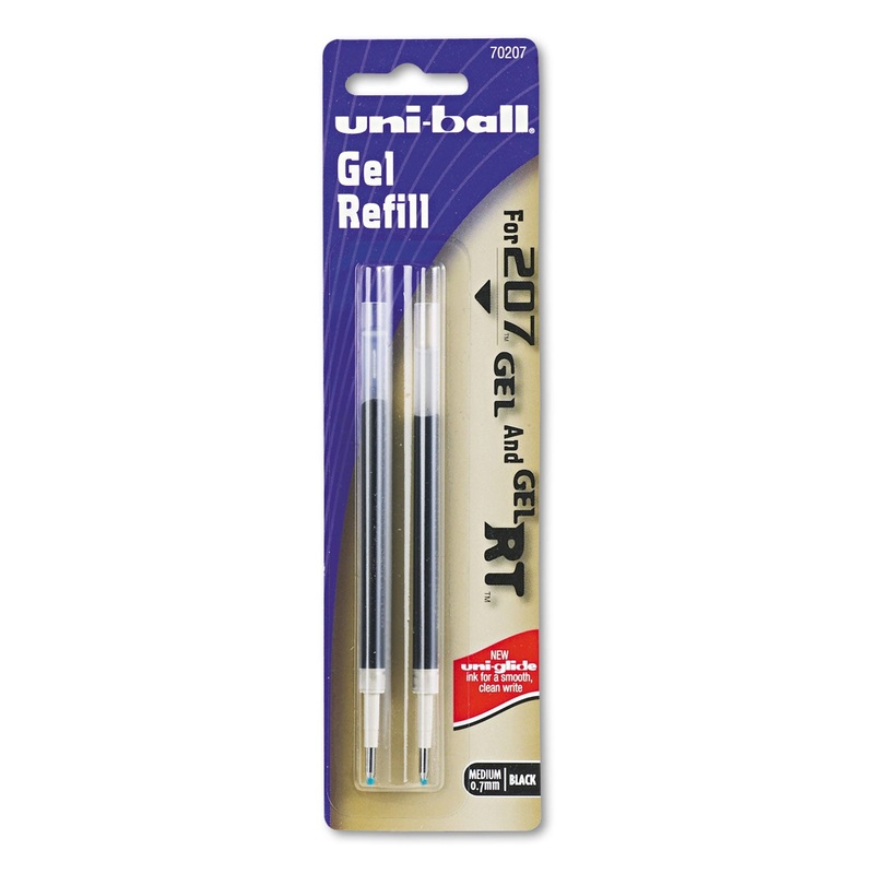REFILL FOR UNI-BALL SIGNO GEL 207 PENS, MEDIUM POINT, 0.7 MM, BLACK INK, 2/PACK
