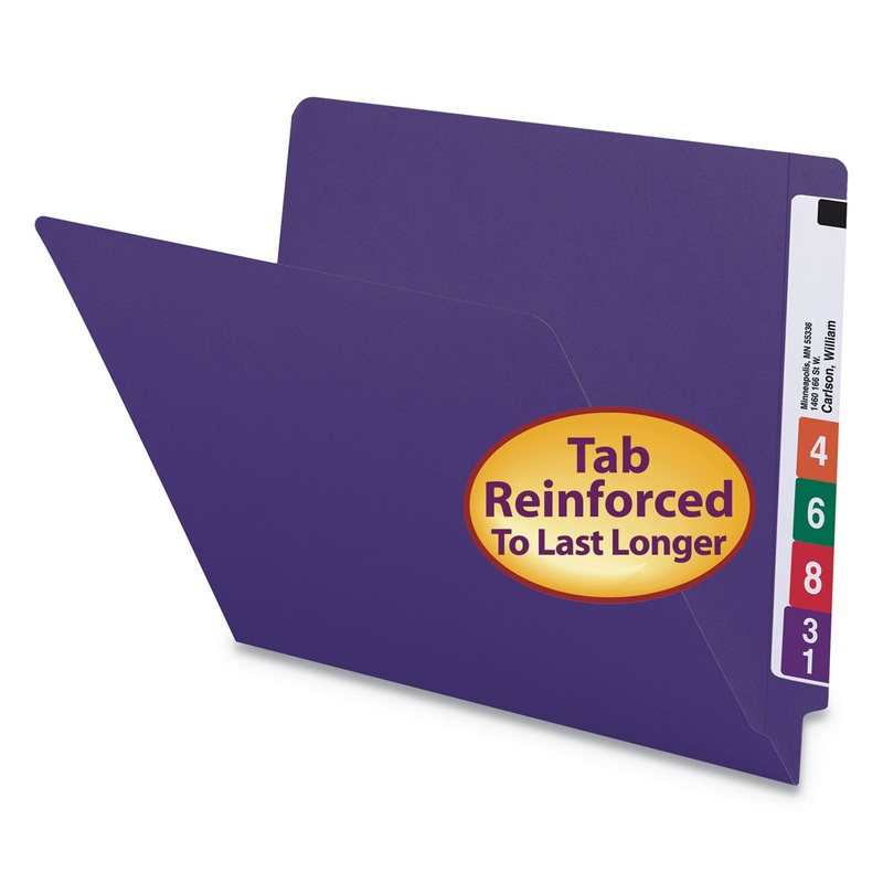 REINFORCED END TAB COLORED FOLDERS, STRAIGHT TAB, LETTER SIZE, PURPLE, 100/BOX