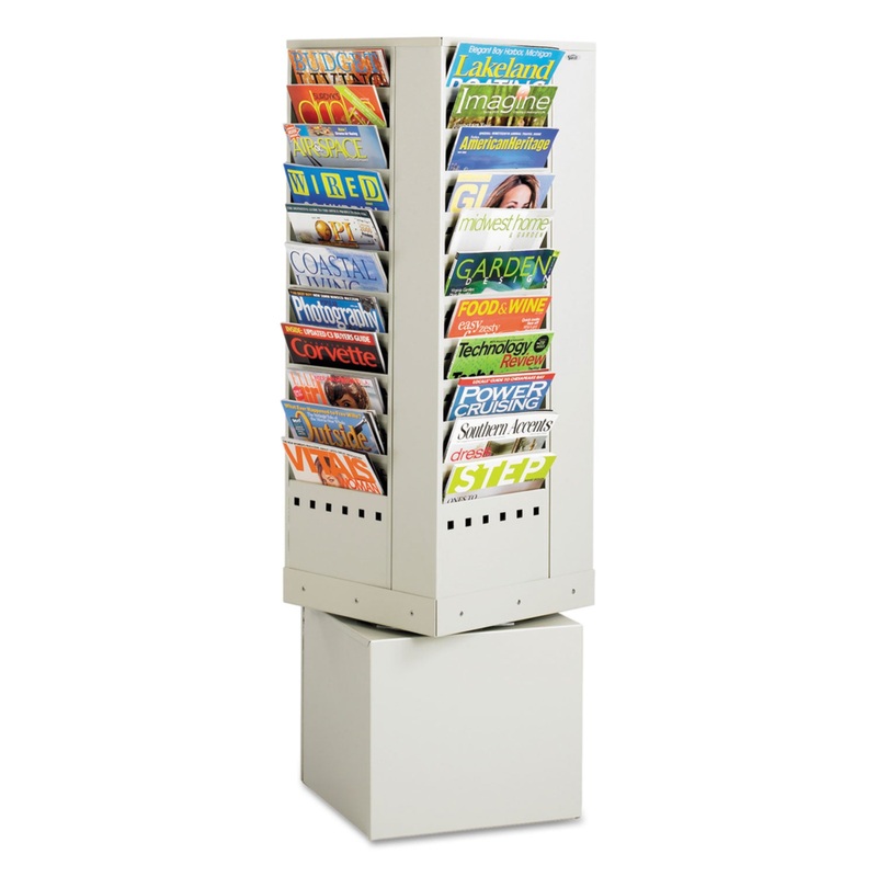 Steel Rotary Magazine Rack, 44 Compartments, 14w X 14d X 48h, Gray
