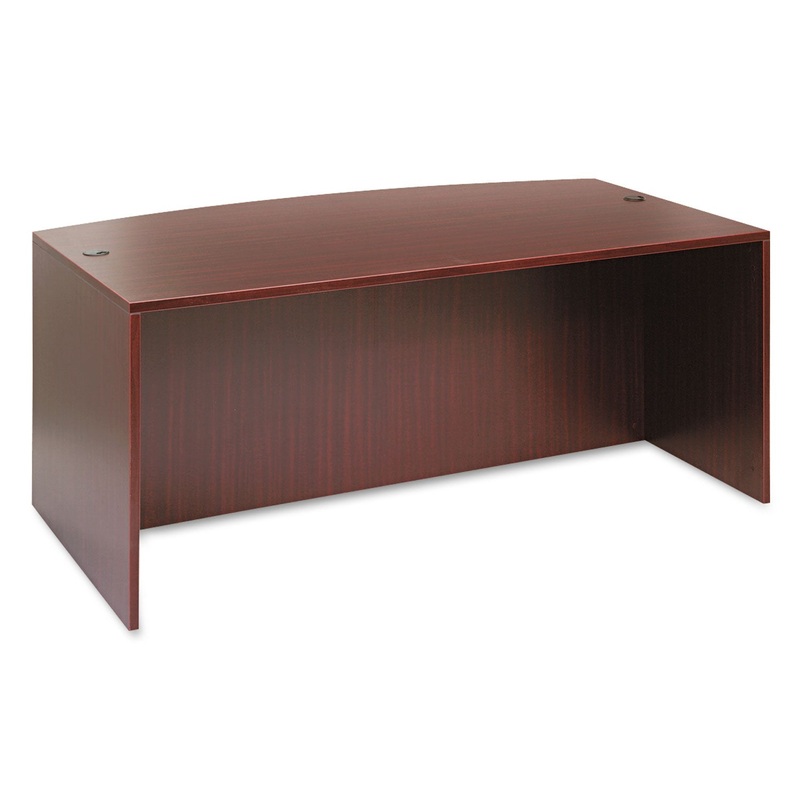 ALERA VALENCIA BOW FRONT DESK SHELL, 71W X 35.5D TO 41.38D X 29.63H MAHOGANY