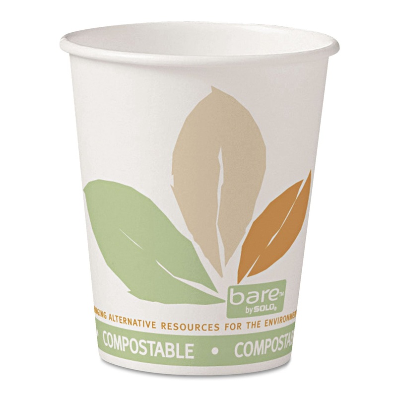 Bare By Solo Eco-Forward Pla Paper Hot Cups, 10oz, Leaf Design,50/bag,20 Bags/ct