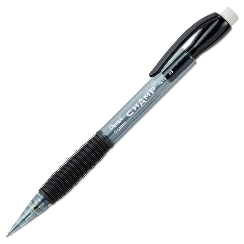 CHAMP MECHANICAL PENCIL, 0.5 MM, HB (#2.5), BLACK LEAD, TRANSLUCENT GRAY BARREL, DOZEN