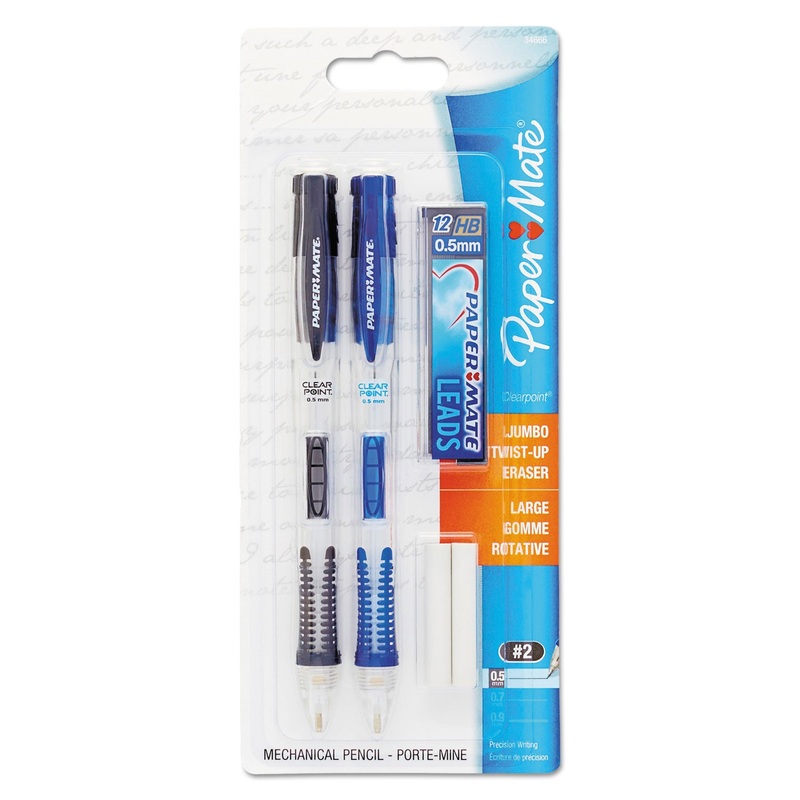 CLEAR POINT MECHANICAL PENCIL, 0.5 MM, HB (#2.5), BLACK LEAD, RANDOMLY ASSORTED BARREL COLORS, 2/PACK