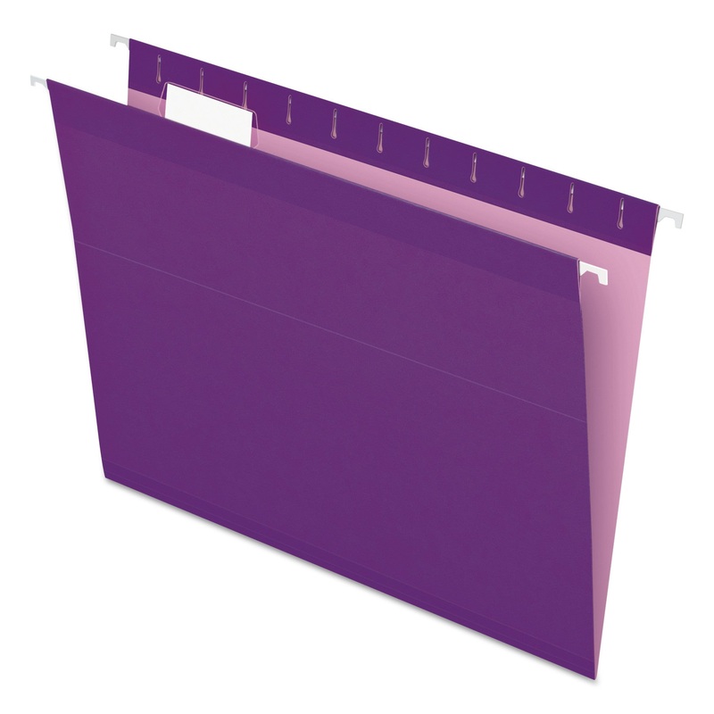 COLORED REINFORCED HANGING FOLDERS, LETTER SIZE, 1/5-CUT TAB, VIOLET, 25/BOX