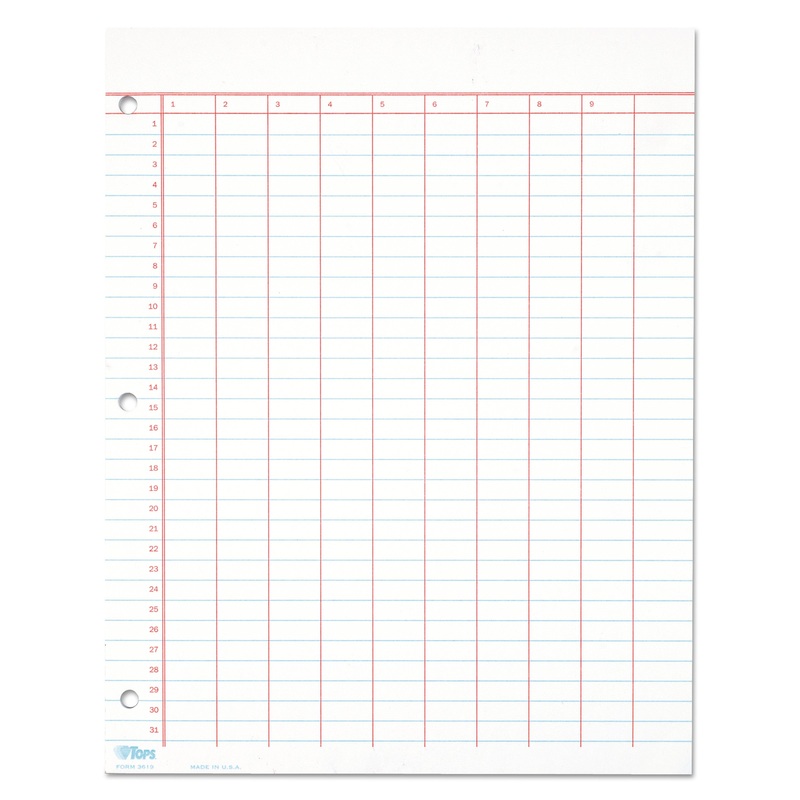 DATA PAD W/NUMBERED COLUMN HEADINGS, 11 X 8.5, WHITE, 50 SHEETS
