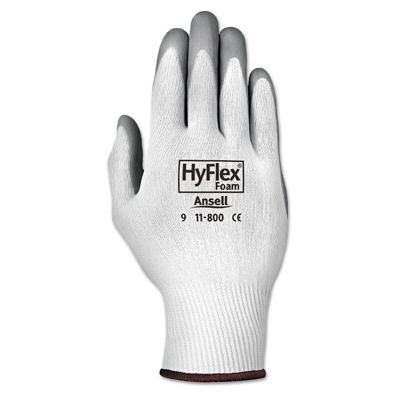 Hyflex Foam Gloves, White/gray, Size 9, 12 Pairs