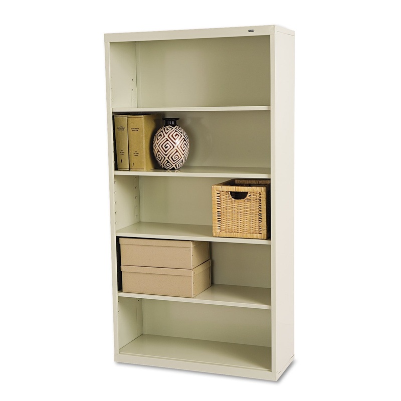 Metal Bookcase, Five-Shelf, 34-1/2w X 13-1/2d X 66h, Putty