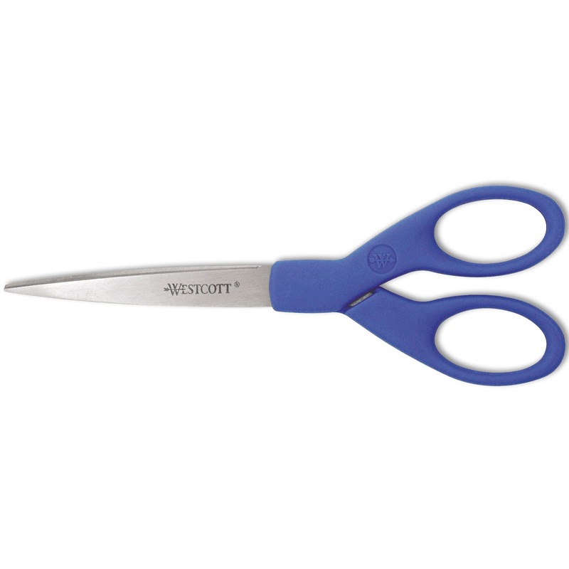 PREFERRED LINE STAINLESS STEEL SCISSORS, 7″ LONG, 2.5″ CUT LENGTH, BLUE STRAIGHT HANDLE