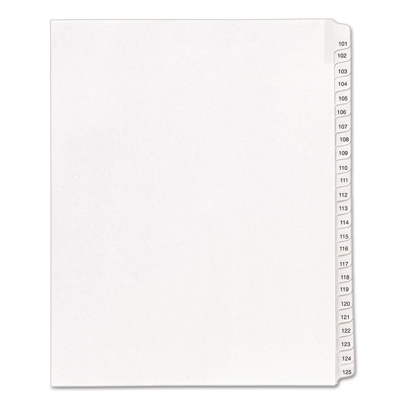 PREPRINTED LEGAL EXHIBIT SIDE TAB INDEX DIVIDERS, ALLSTATE STYLE, 25-TAB, 101 TO 125, 11 X 8.5, WHITE, 1 SET