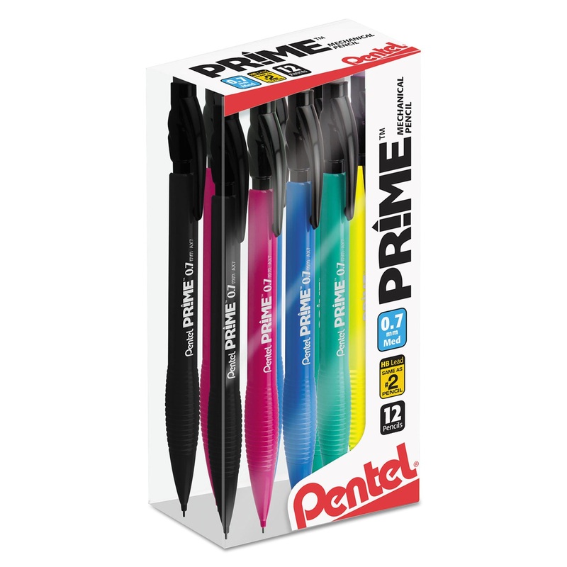 PRIME MECHANICAL PENCIL, 0.7 MM, HB (#2.5), BLACK LEAD, ASSORTED BARREL COLORS, DOZEN