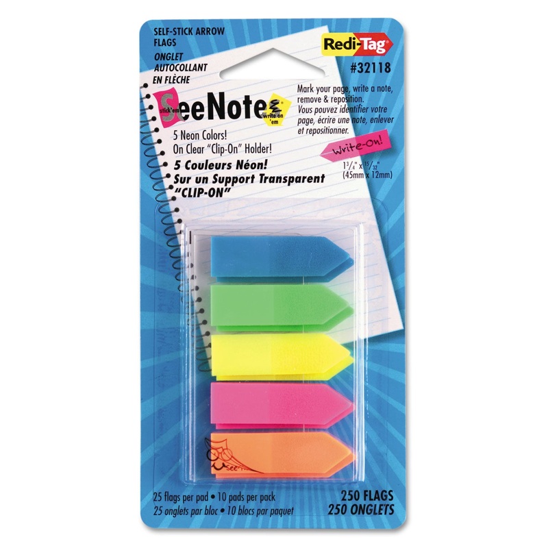 Seenotes Transparent-Film Arrow Page Flags, Assorted Colors, 50/pad, 5 Pads