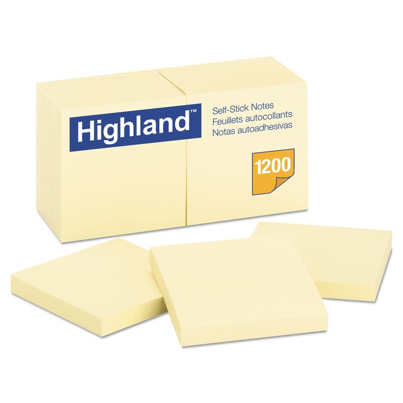 Self-Stick Notes, 3 X 3, Yellow, 100-Sheet, 12/pack