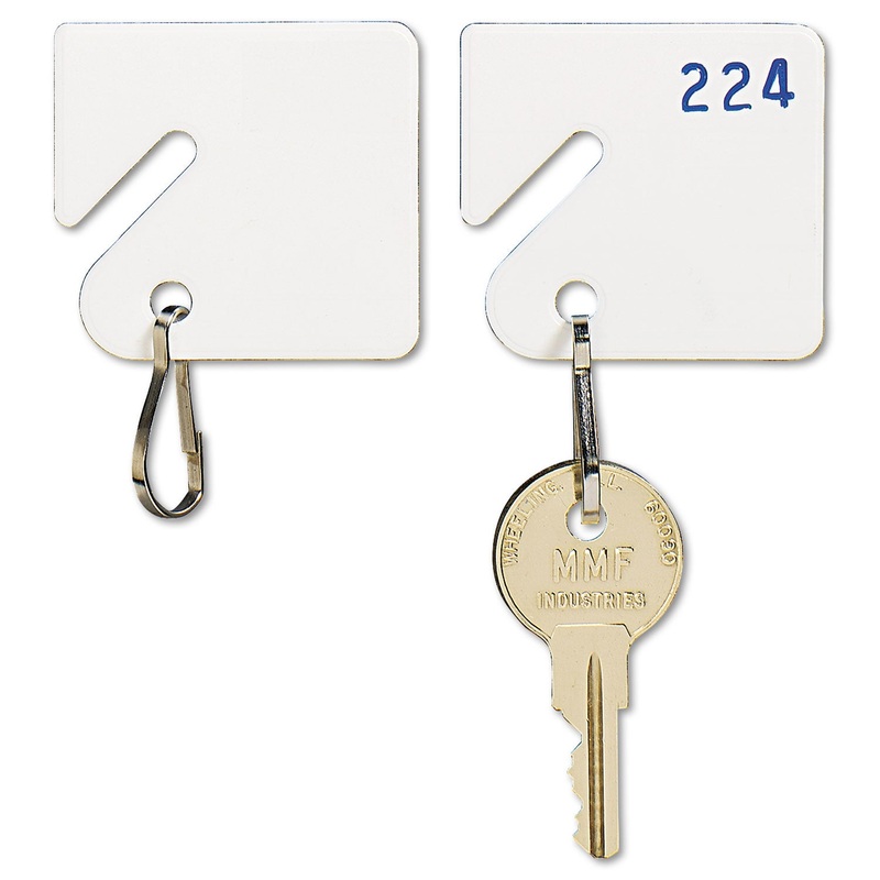 Slotted Rack Key Tags, Plastic, 1 1/2 X 1 1/2, White, 20/pack