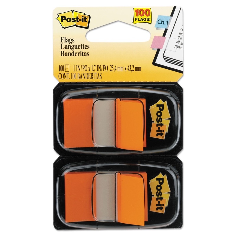 Standard Page Flags In Dispenser, Orange, 100 Flags/dispenser