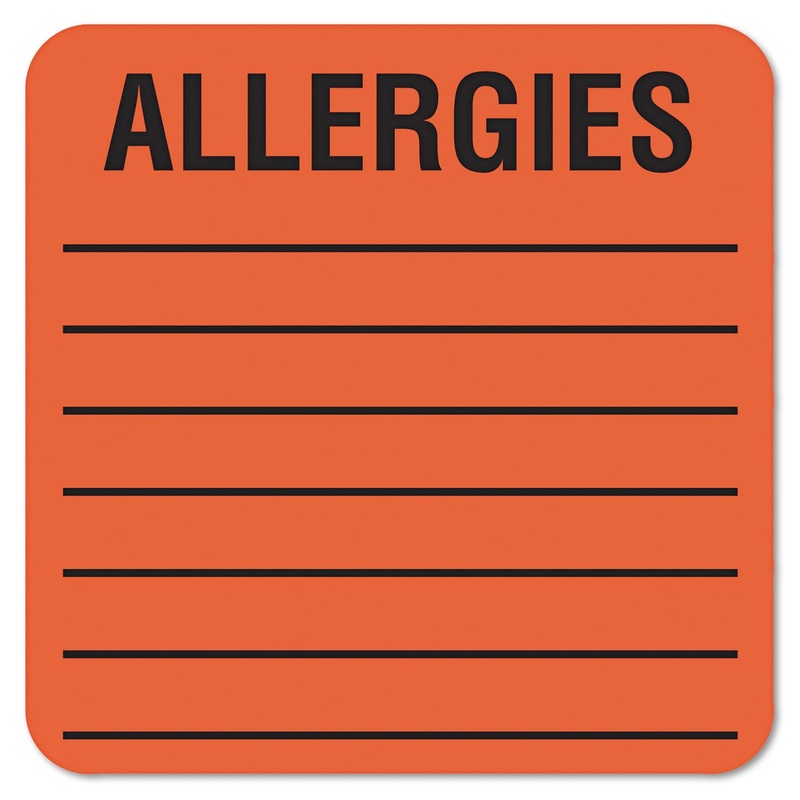 ALLERGY WARNING LABELS, ALLERGIES, 2 X 2, ORANGE, 500/ROLL
