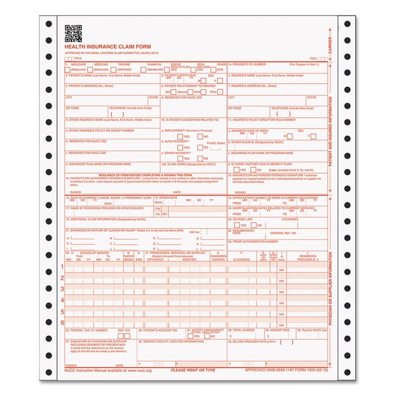 CENTERS FOR MEDICARE AND MEDICAID SERVICES CLAIM FORMS, CMS1500/HCFA1500, 3000 FORMS/CARTON