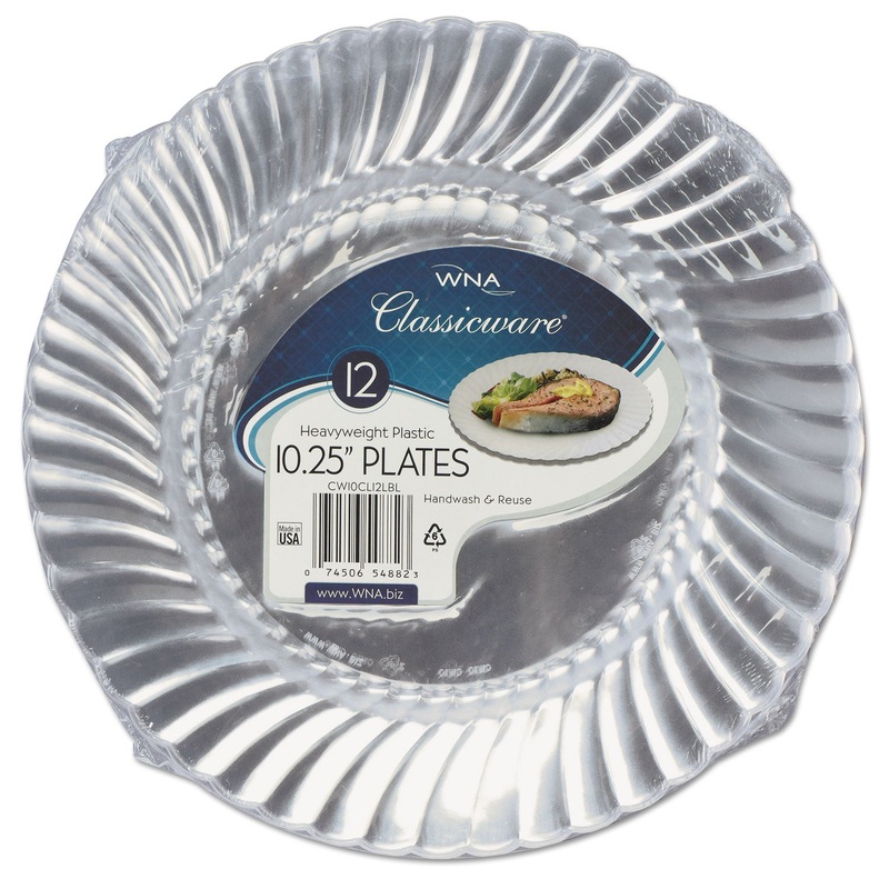 Classicware Plastic Dinnerware Plates, 10 1/4″ Dia, Clear, 12/pack