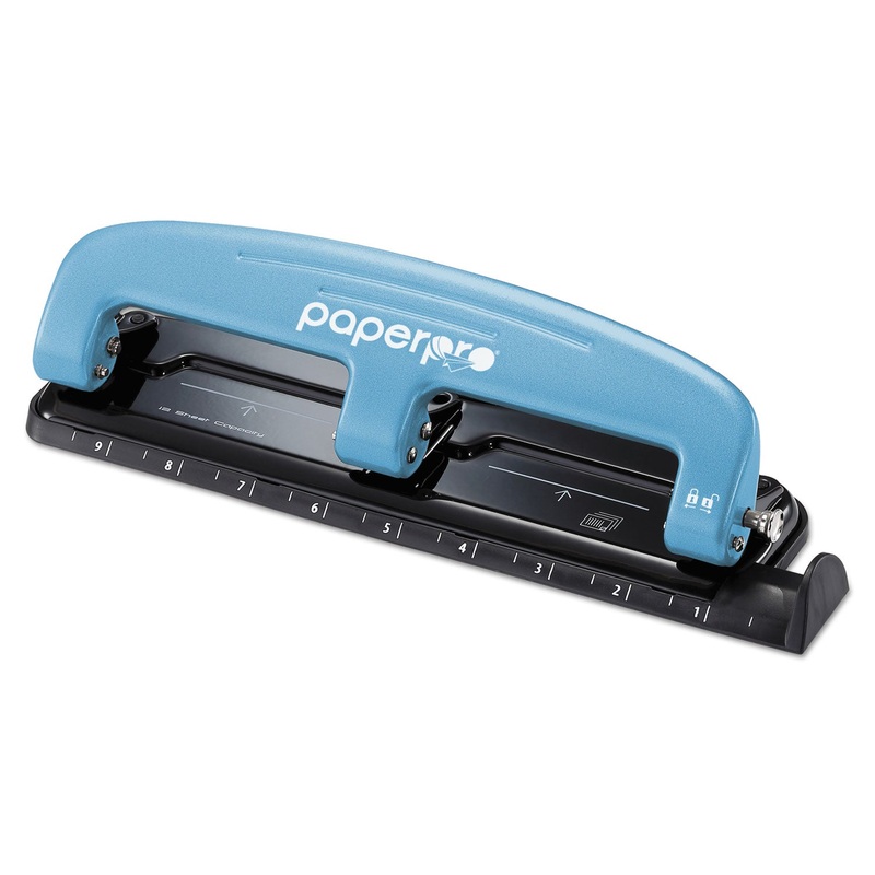 EZ SQUEEZE THREE-HOLE PUNCH, 12-SHEET CAPACITY, BLUE/BLACK