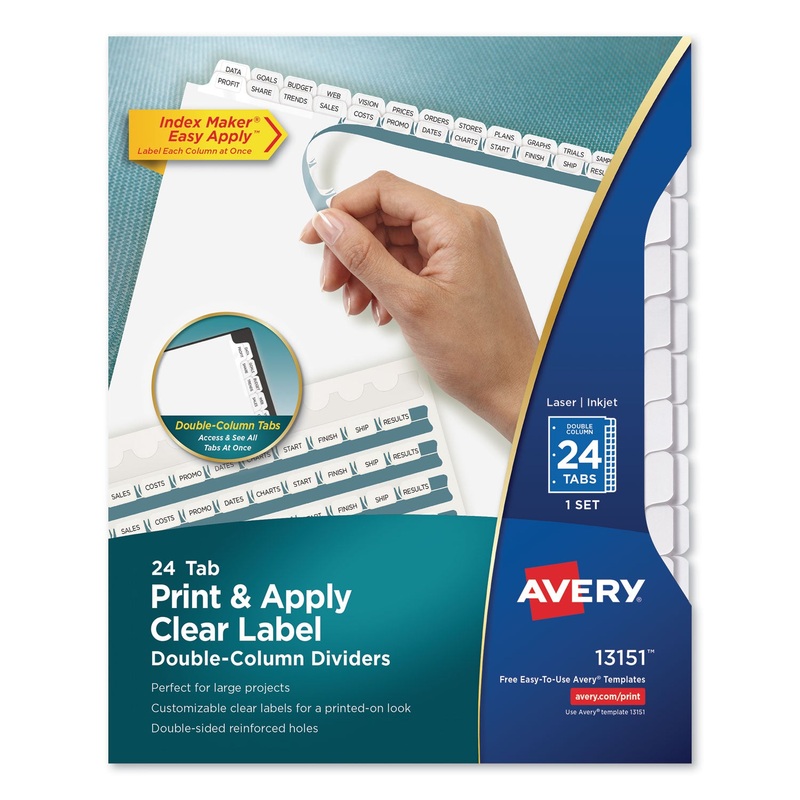 Index Maker Print & Apply Clear Label Double Column Dividers, 24-Tab, Letter