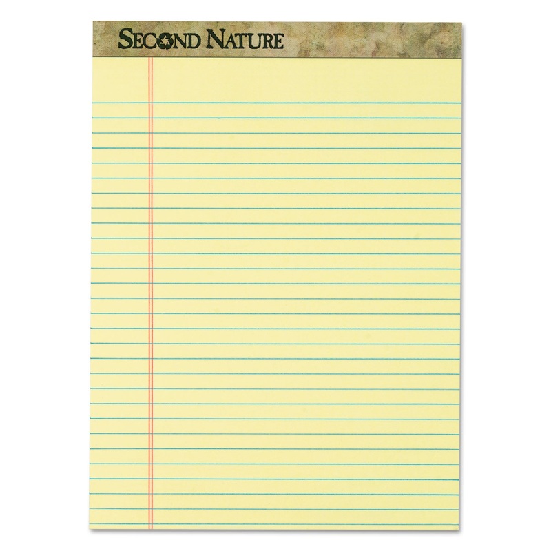 SECOND NATURE RECYCLED PADS, WIDE/LEGAL RULE, 8.5 X 11.75, CANARY, 50 SHEETS, DOZEN