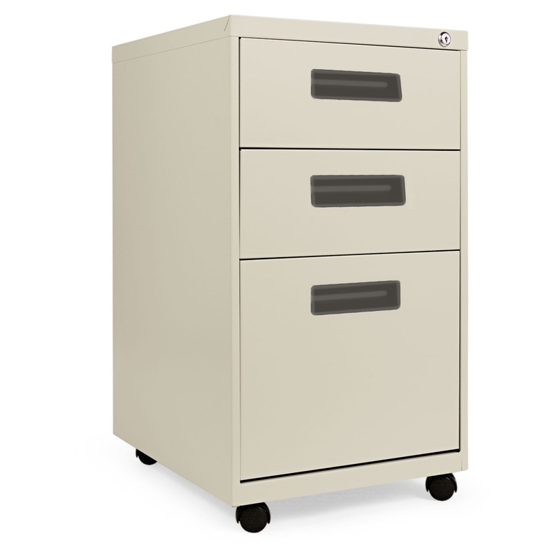 THREE-DRAWER METAL PEDESTAL FILE, 14.96W X 19.29D X 27.75H, PUTTY