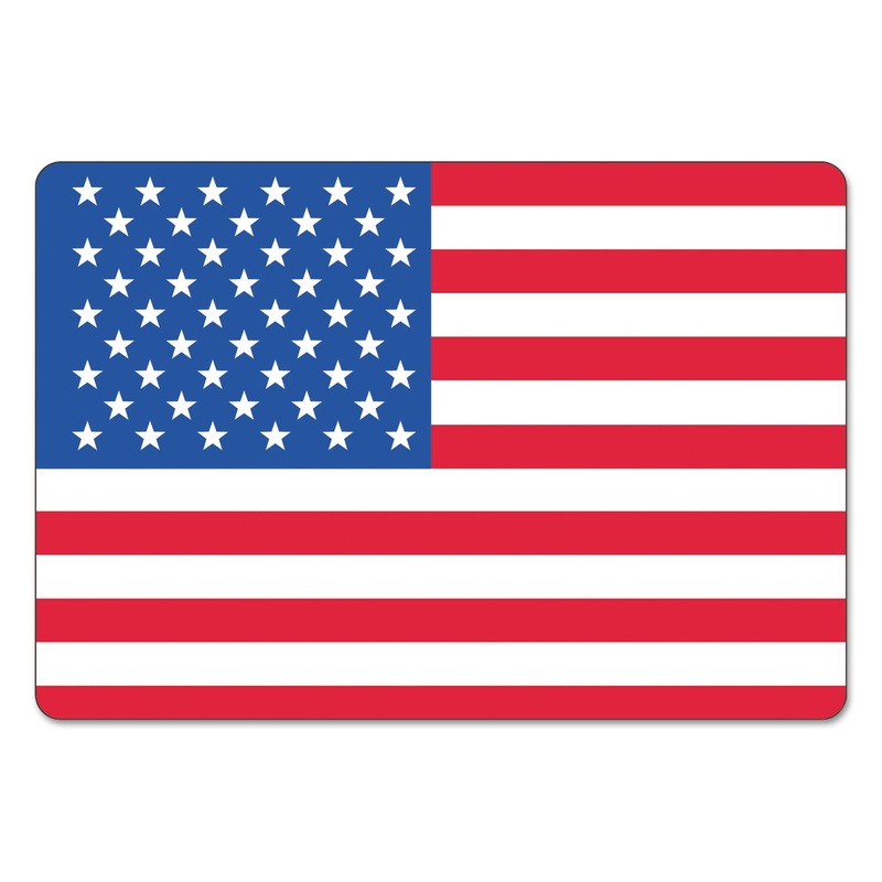 WAREHOUSE SELF-ADHESIVE LABELS, USA FLAG, 4.5 X 3, RED/WHITE/BLUE, 100/ROLL