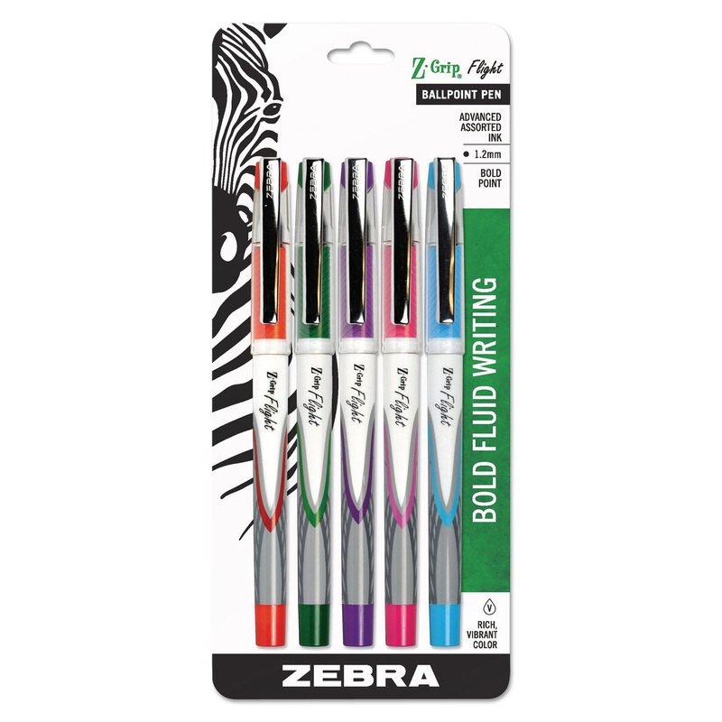 Z-GRIP FLIGHT STICK BALLPOINT PEN, BOLD 1.2MM, ASSORTED FASHION INK/BARREL, 5/PACK