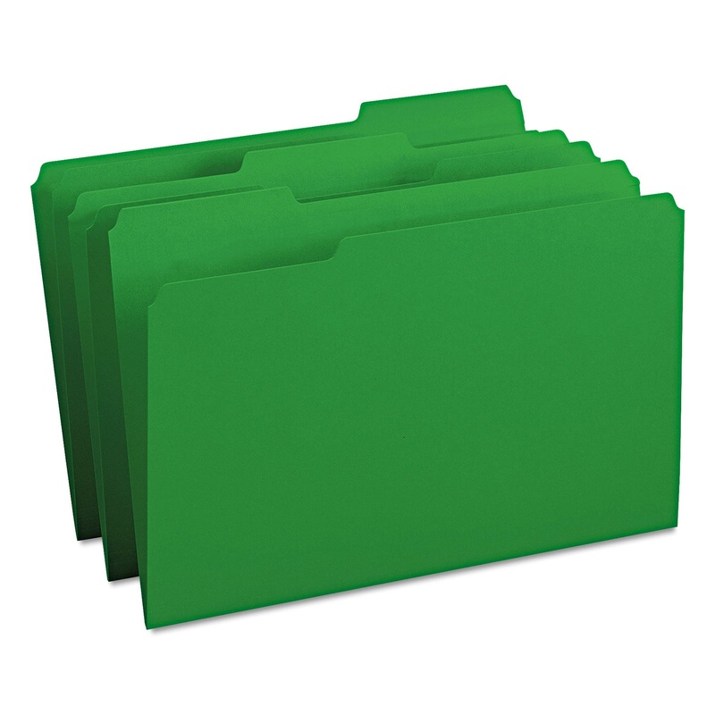 COLORED FILE FOLDERS, 1/3-CUT TABS, LEGAL SIZE, GREEN, 100/BOX