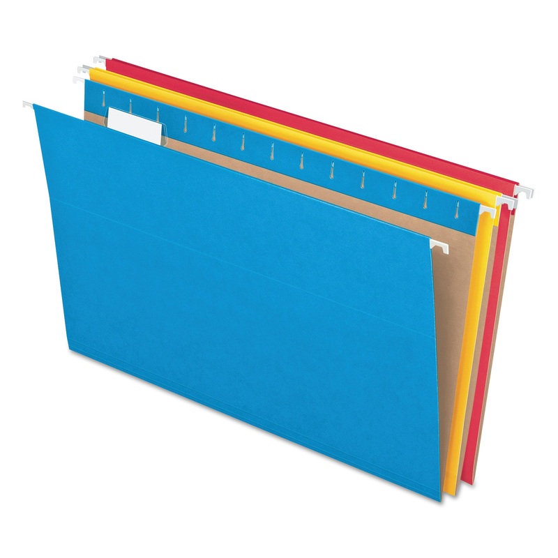 COLORED HANGING FOLDERS, LETTER SIZE, 1/5-CUT TAB, ASSORTED, 25/BOX