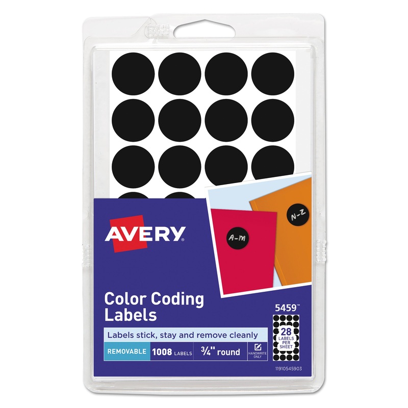 HANDWRITE ONLY SELF-ADHESIVE REMOVABLE ROUND COLOR-CODING LABELS, 0.75″ DIA., BLACK, 28/SHEET, 36 SHEETS/PACK