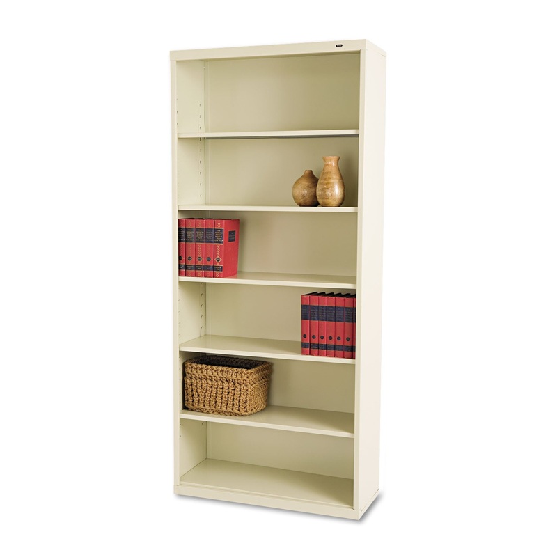 Metal Bookcase, Six-Shelf, 34-1/2w X 13-1/2h X 78h, Putty