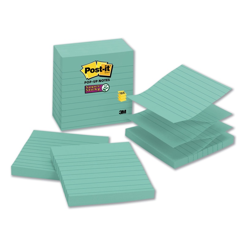 POP-UP NOTES REFILL, LINED, 4 X 4, AQUA WAVE, 90-SHEET, 5/PACK