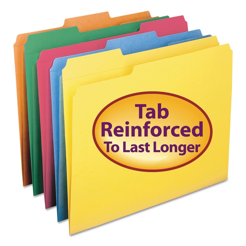 REINFORCED TOP TAB COLORED FILE FOLDERS, 1/3-CUT TABS, LETTER SIZE, ASSORTED, 100/BOX