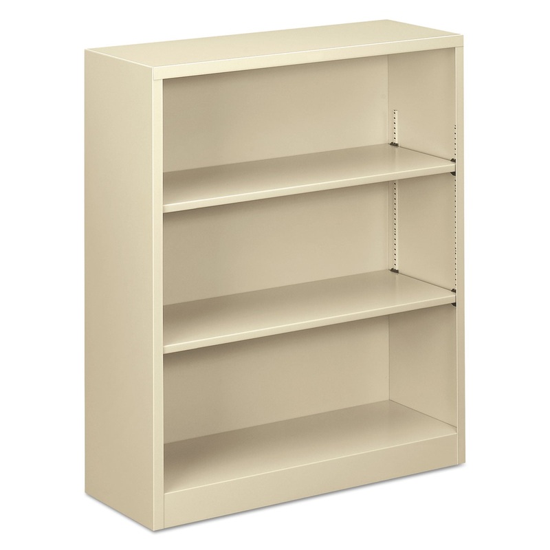Steel Bookcase, 3-Shelf, 34.5″w X 12.63″d X 41″h, Putty