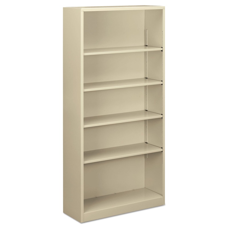 Steel Bookcase, 5-Shelf, 34.5″w X 12.63″d X 71″h, Putty