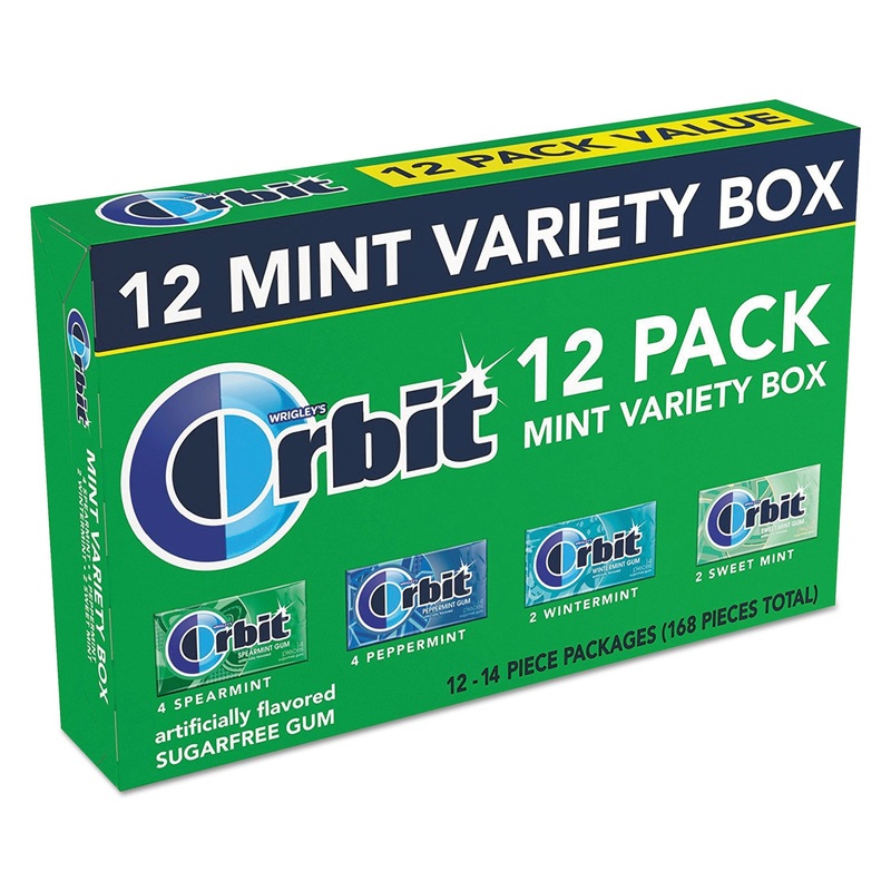 SUGAR-FREE CHEWING GUM, PEPPERMINT; SPEARMINT; SWEET MINT; WINTERMINT, 12/PACK