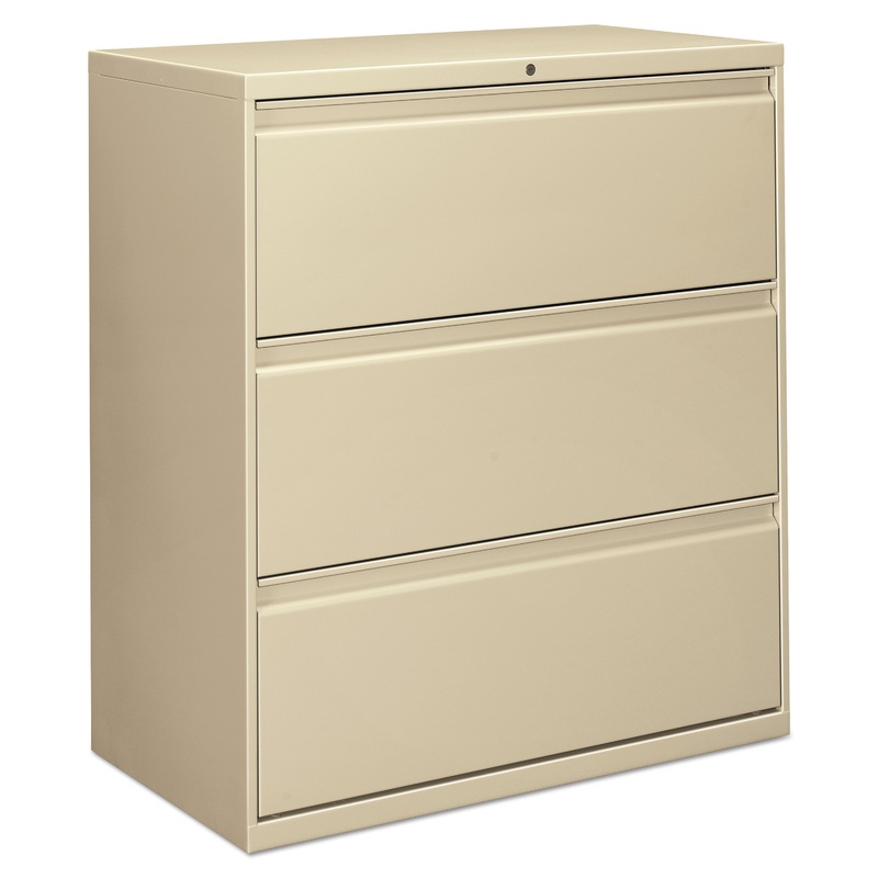 THREE-DRAWER LATERAL FILE CABINET, 36W X 18D X 39.5H, PUTTY