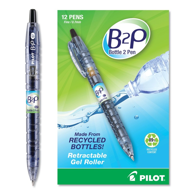 B2P BOTTLE-2-PEN RECYCLED RETRACTABLE GEL PEN, 0.7MM, BLACK INK, TRANSLUCENT BLUE BARREL