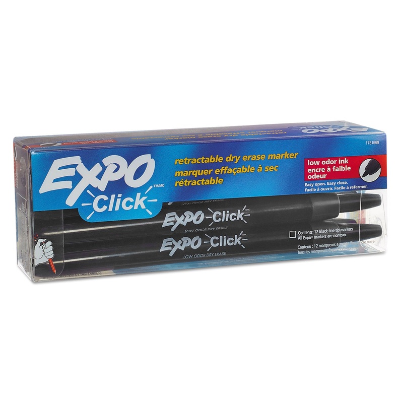 CLICK DRY ERASE MARKER, FINE BULLET TIP, BLACK, DOZEN